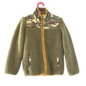 North Zone Boys Sherpa Fleece Jacket – Size 10 – Camo & Olive Green Zip-Up